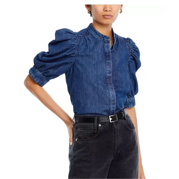 Frame denim ruched puff sleeve top Gillian S - Picture 1 of 9
